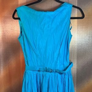 Vintage 50’s turquoise fit & flare chiffon dress w/ belt 34” chest 25” waist 125